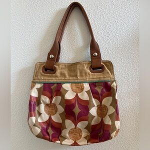Fossil Y2K Key Per Retro Artsy Mod Floral 70s Vibe Shiny Shoulder Bag Tote